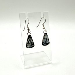 Israel Sterling Silver Mother Of Pearl Mosaic Teardrop Drop Earrings 3.2g