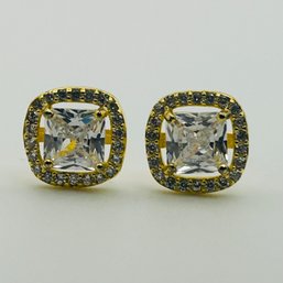 Sterling Rhinestone Halo Set Earrings 1.9g