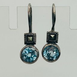 Sterling Marcasite Topaz Earrings 2.9g