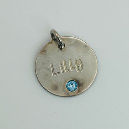 Sterling Clear Stone Engraved Lilly Charm 1.3g