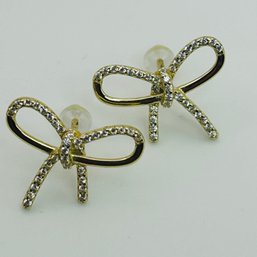Sterling Clear Stone Bow Earrings 1.9g