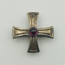 Sterling Garnet Cross Pendant 2.9g
