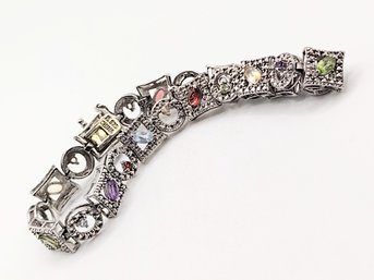 Ross Simons Sterling Silver Garnet Citrine Topaz Emerald Amethyst Bracelet 15.9G