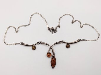 Sterling Silver Amber Necklace 8.5G