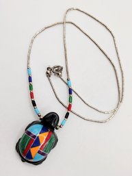 Sterling Silver Gemstone Turtle Pendant Necklace 14.2G