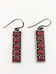 Sterling Silver Garnet Dangle Hook Earrings 9.2G