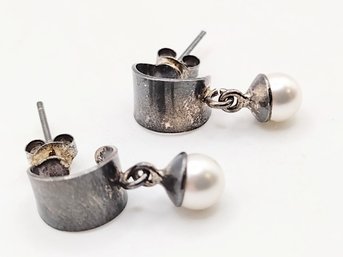 SE Sterling Silver Pearl Post Earrings 2.1G