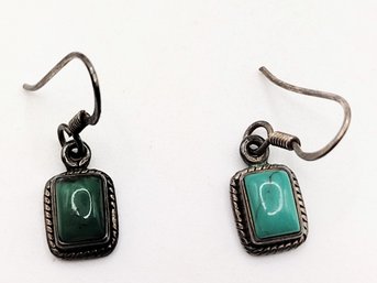 Sterling Silver Green Turquoise Dangle Hook Earrings 2.4G