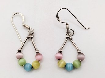 Sterling Silver Multi Color Tiger Eye Dangle Hook Earrings 1.9G