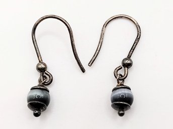 Sterling Silver Blue Tiger Eye Dangle Hook Earrings 2.1G