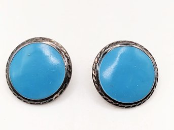 Sterling Silver Enamel Post Earrings 5.6G