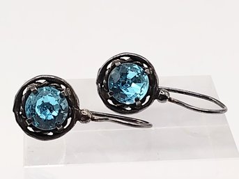 Noa Zuman Sterling Silver Blue Stone Hook Earrings 3.6G