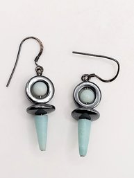Sterling Silver Aqua Dangle Hook Earrings 8.1G
