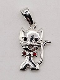 SU Sterling Silver Red Stone Cat Pendant 1.9G