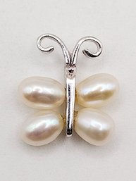 Signed Sterling Silver Pearl Butterfly Pendant 1.8G