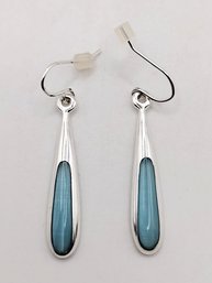 SU Sterling Silver Cat Eye Dangle Hook Earrings 4G