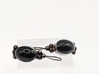 Sterling Silver Dark Stone Hook Earrings 8.7G