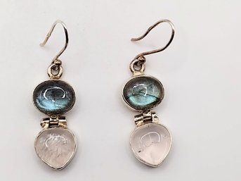 Sterling Silver Gemstone Dangle Hook Earrings 6.2G