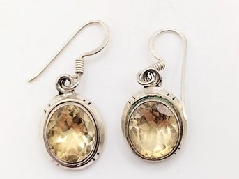 Sterling Silver Citrine Dangle Hook Earrings 5.5G