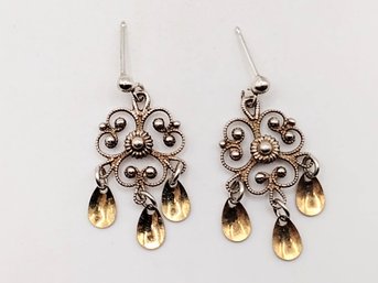 Sterling Silver Filigree Dangle Post Earrings 3.7G