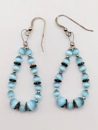 Sterling Silver Blue Tiger Eye Hook Earrings 5.8G