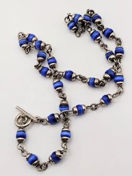 Sterling Silver Blue Tiger Eye Toggle Necklace 27.9G