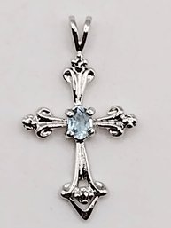 Sterling Silver Topaz Cross Pendant 0.9G