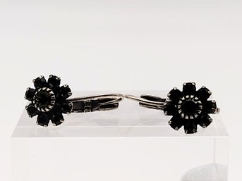 Sterling Silver Multi Stone Flower Hook Earrings 1.9G