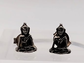 Sterling Silver Buddha Post Earrings 0.8G