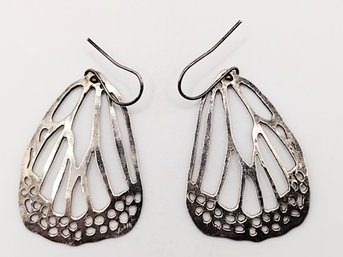 Sterling Silver Butterfly Wing Dangle Hook Earrings 6.5G
