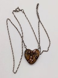 Sterling Silver Necklace Jasper Cabochon Heart Pendant 6G