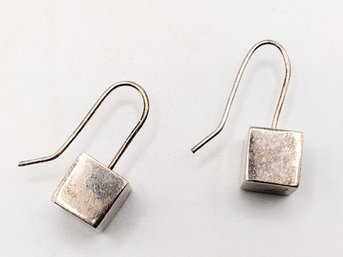 Sterling Silver Block Hook Earrings 3.5G