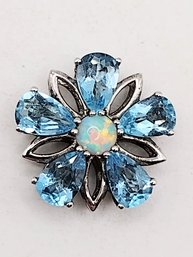 AV Sterling Silver Topaz Opal Flower Pendant 2.1G