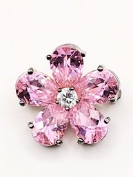JC Sterling Silver Pink Gemstone Floral Pin 11.1G