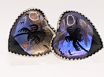 Sterling Silver Butterfly Wing Heart Screw Back Earrings 3G