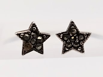 Sterling Silver Multi Stone Marcasite Star Post Earrings 0.8G