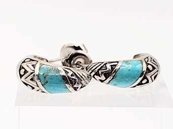 Boma Sterling Silver Turquoise Post Earrings 4.1G