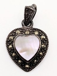 Pictosign Sterling Silver Marcasite Mother Of Pearl Heart Pendant 3G