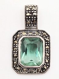 A Sterling Silver Emerald Marcasite Pendant 3.5G