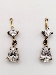 LA Gold Over Sterling Silver Multi Stone Dangle Earrings 3.5G