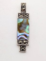 SU Sterling Silver Abalone Marcasite Pendant 2.1G