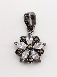 Sterling Silver Multi Stone Marcasite Pendant 2.1G