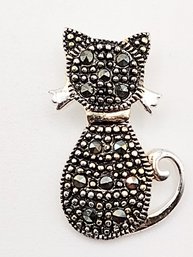 LA Sterling Silver Marcasite Cat Pendant 1.6G