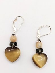 Sterling Silver Beaded Heart Dangle Hook Earrings 10G