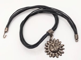 Signed Sterling Silver Sun Pendant On Cloth Necklace 19.6G