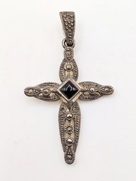 HAN Sterling Silver Gemstone Marcasite Cross Pendant 3.7G