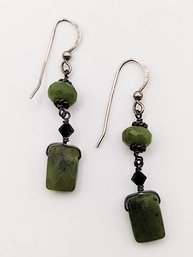 Sterling Silver Green Gemstone Dangle Hook Earrings 4.1G