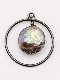 Sterling Silver Button Pearl Pendant 1.8G