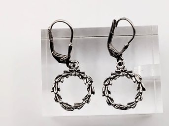 Signed Sterling Silver Wreath Dangle Hook Earrings 2.9G