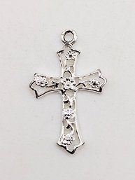 Sterling Silver Floral Cross Pendant Under 0.5G